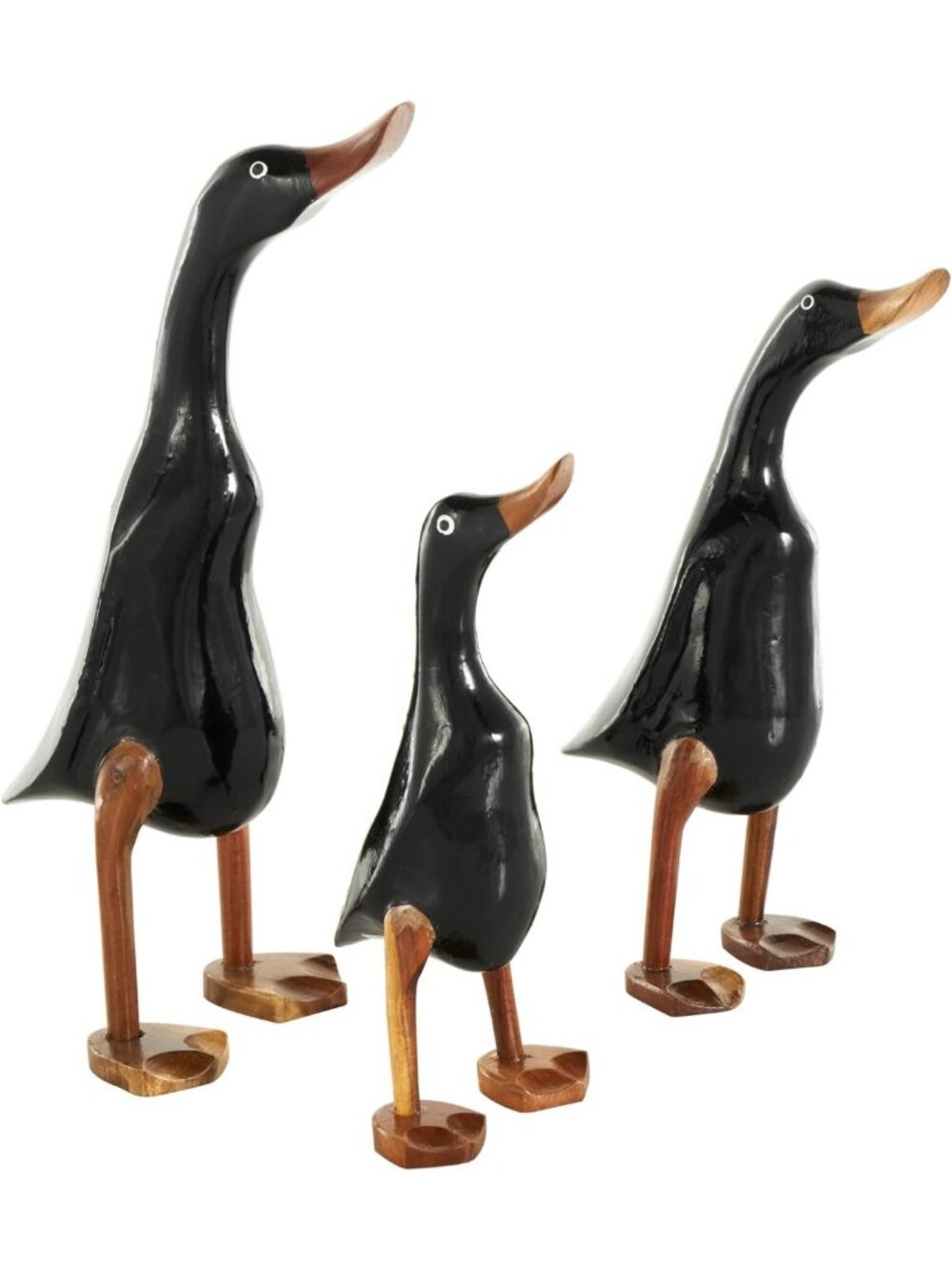 Set of 3 Decorative Wood Duck Sculptures - Rustic Home Decor Accents, 11-16